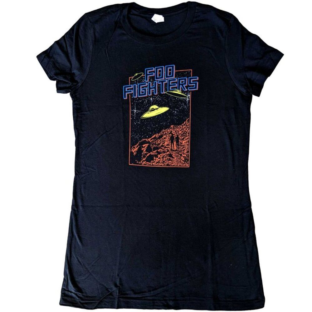 Foo Fighters Womens/Ladies 2015 European Tour UFO Cotton T-Shirt / Black